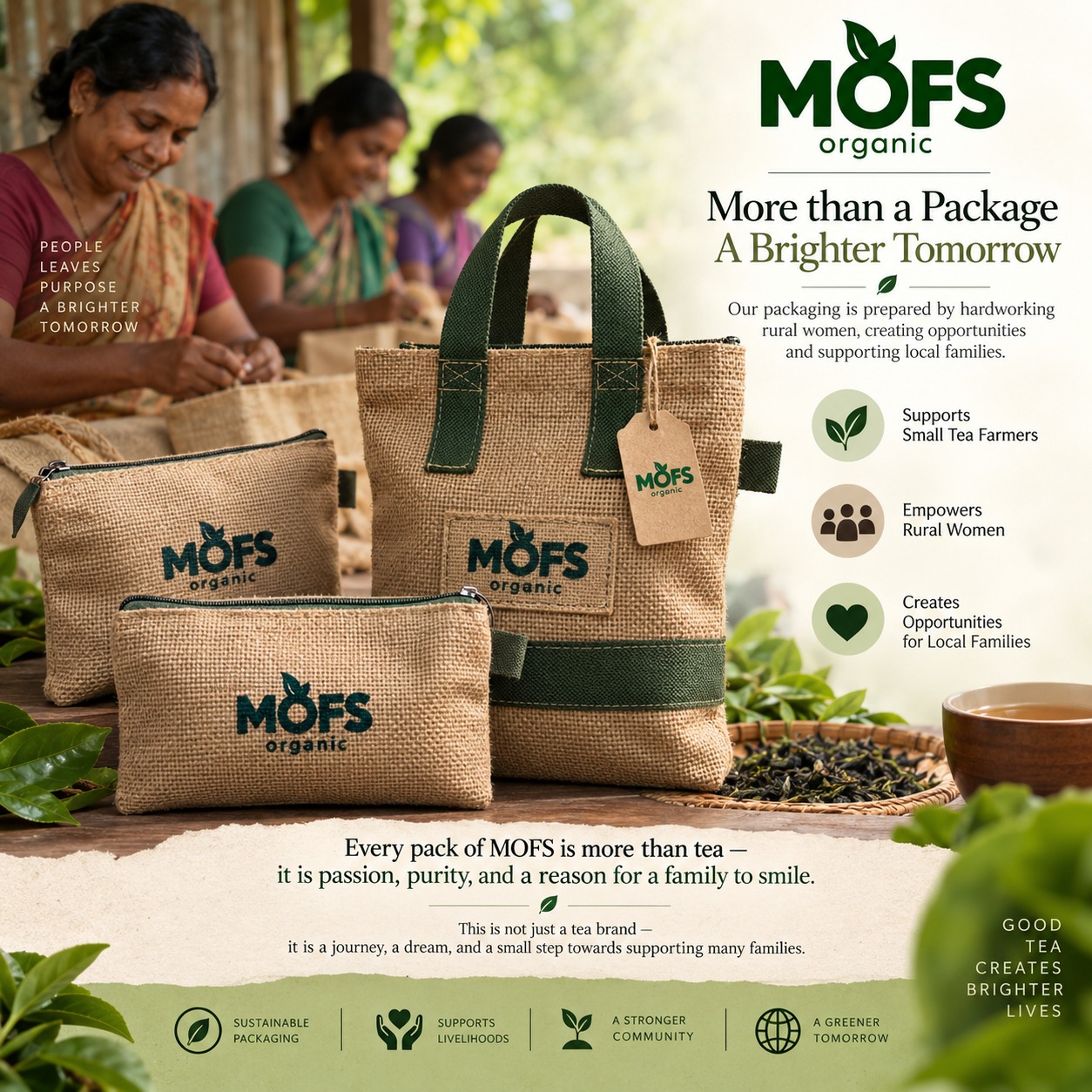 Women preparing MOFS natural-fibre tea packaging
